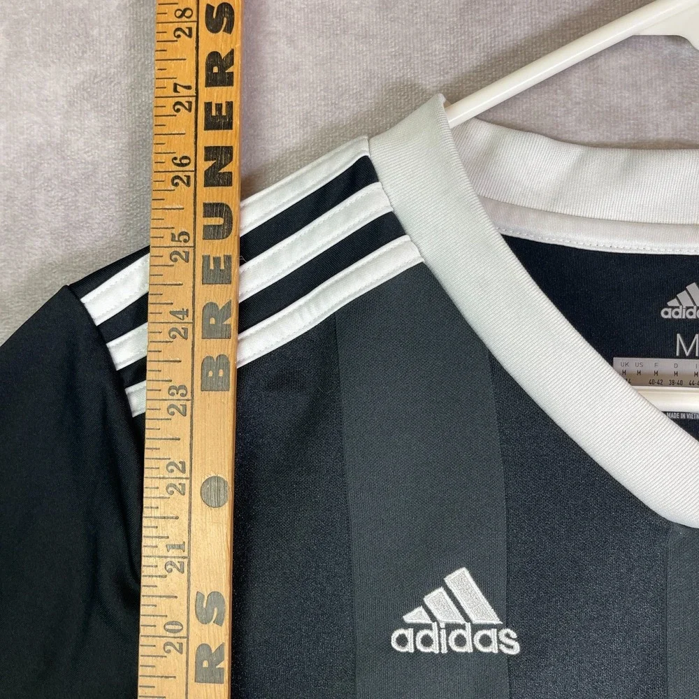 Adidas Jersey Mens Medium Black Striped Soccer Football Performance Climalite